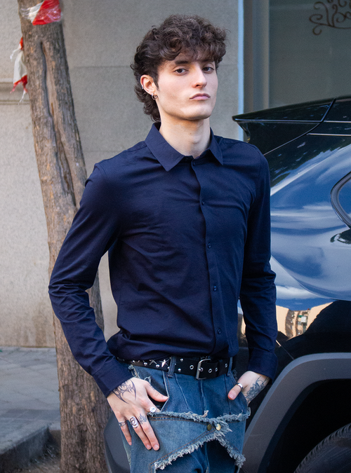 Camisa punto liso manga larga